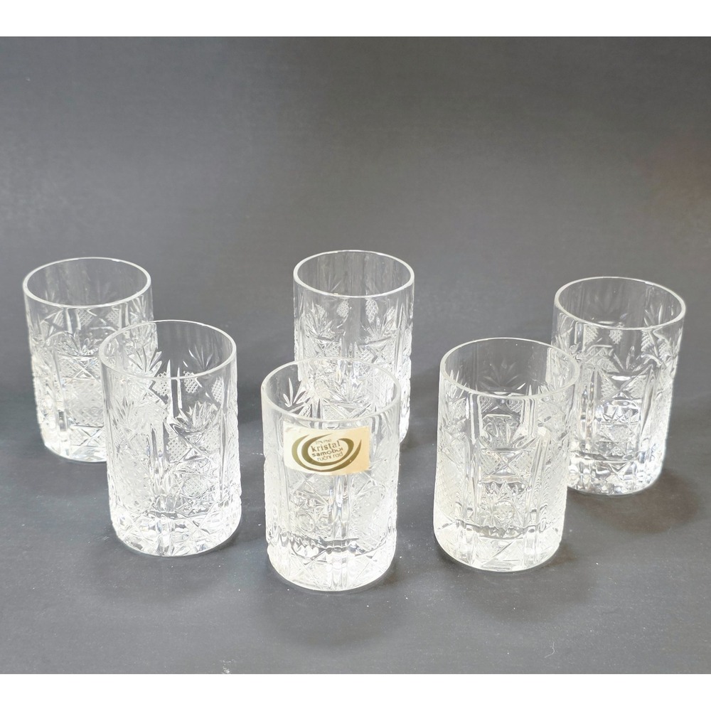 Vintage Kristal Samobor 27% Lead Cut Crystal Shot Glasses Set of 6 Yugoslavia